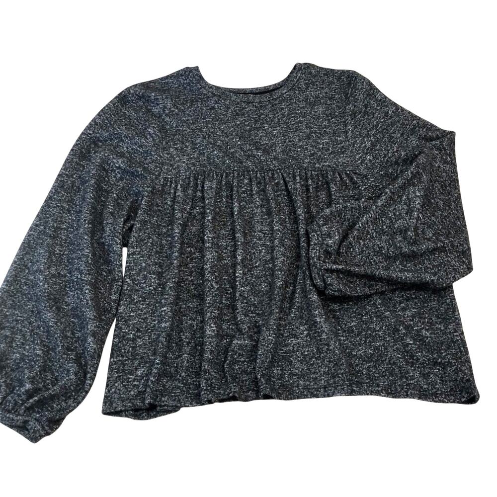 Zara Trafaluc Gray Marled Sweater Loose Fit Bishop Sleeves Rounded Neckline - Picture 7 of 16